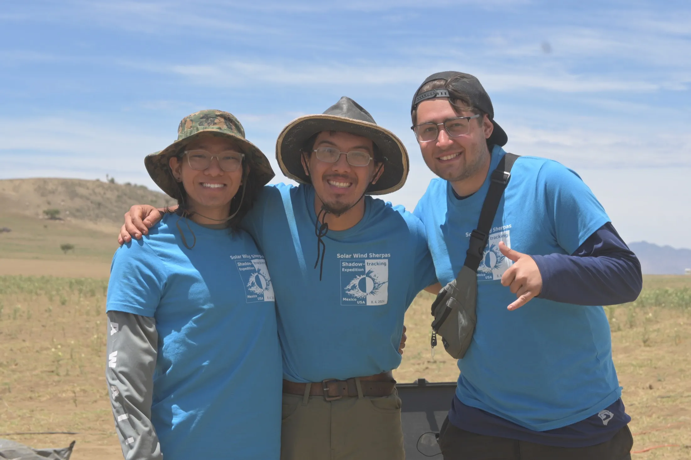 Sage, Luke and Carlos in matching expedition shirts in Canatlán