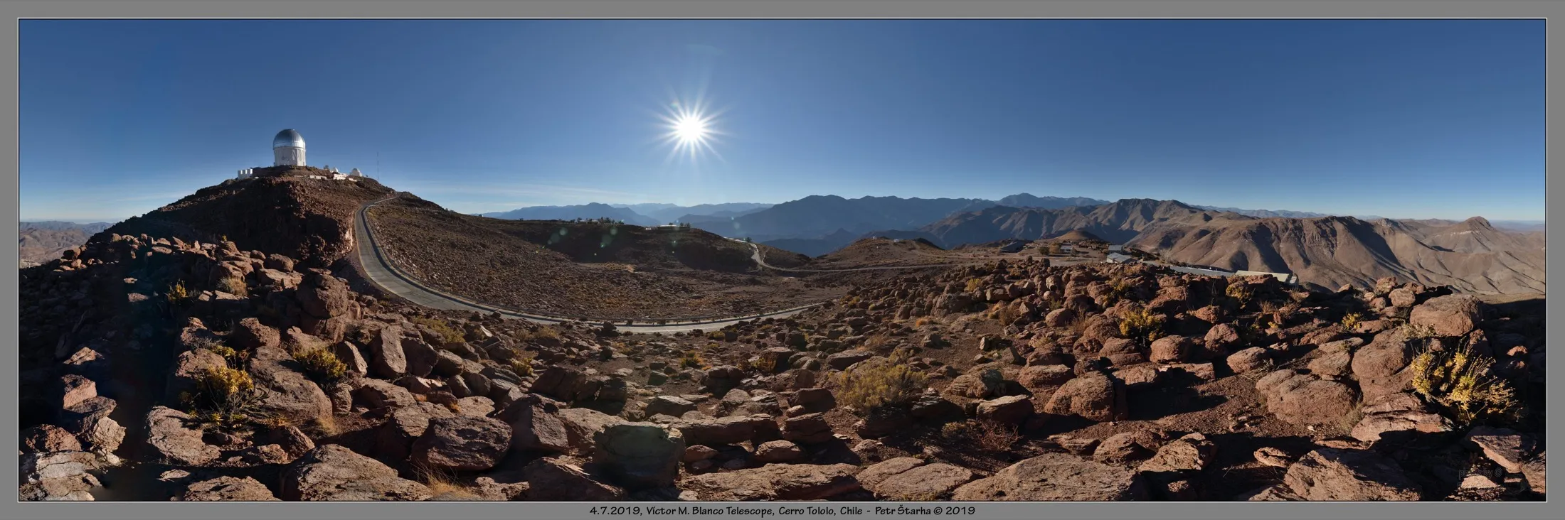 Cerro Tololo observatory landscape under a bright sun